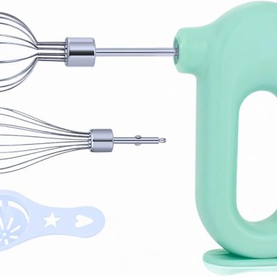 Mini Cordless Electric Hand Mixer, USB Rechargeable Hand Whisk, Equipped with 2 Detachable Beating Heads, 4 Speed ​​Modes, Suitable for Home Baking, Lightweight and Portable (Green)