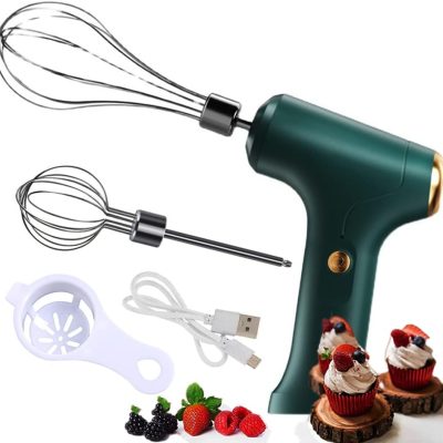 Mini hand mixer, household cordless electric hand mixer, USB rechargeable hand mixer with 2 detachable mixing heads, 3 speed modes, suitable for kitchen baking and baby food preparation.