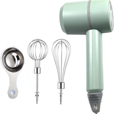 Hand Mixer, Portable Cordless Electric Hand Mixer, 3-Speed ​​USB Rechargeable, Equipped with Dual Beating Heads and Egg Yolk Separator, Can be Used to Mix Butter and Cream, Suitable for Kitchen Baking and Cooking (Green)