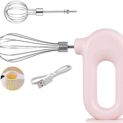 Electric Hand Mixer, Cordless Electric Hand Mini Whisk, 4-Speed ​​Adjustable Mini Hand Electric Hand Mixer, USB Rechargeable, 1500mAh (Pink)