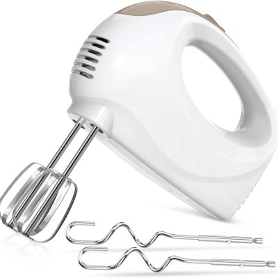 5-Speed ​​Electric Hand Mixer, Equipped with Beating Heads, Traditional Mixer, 120W, Portable and Lightweight, Can be Used for Mixing or Cooking, White