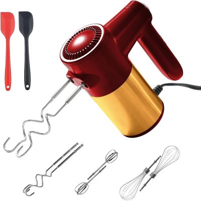 9-Speed ​​Electric Hand Blender, 400W Powerful Red Gold Electric Hand Blender, Suitable for Baking Cakes and Custards, with /Digital Display, 9 Speed ​​Settings, Pop-up Button, and 6 Stainless Steel Attachments