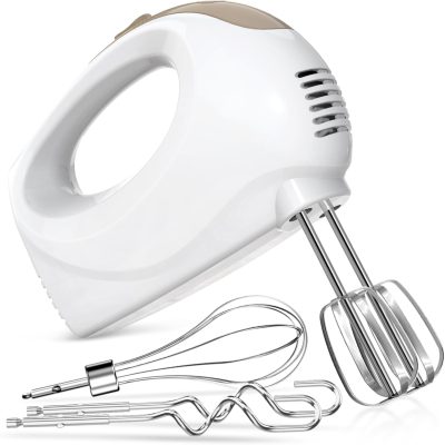 Hand Blender - 5-Speed ​​Portable Kitchen Electric Blender, Equipped with 5 Stainless Steel Attachments: Whisk, Food Blender, Ivory