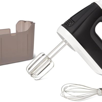 Basic 6-Speed ​​Electric Hand Mixer with  Boost and Stainless Steel Beater, with Snap-on Storage Case, 250 Watts, Black